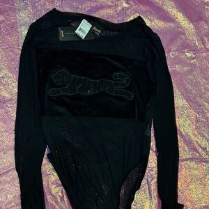 Le Tigre Black Mesh Top with Panther Accent